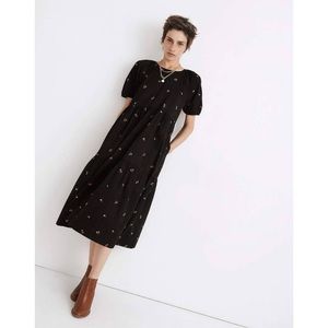 Madewell Midi Tiered Floral Embroidered Dress L